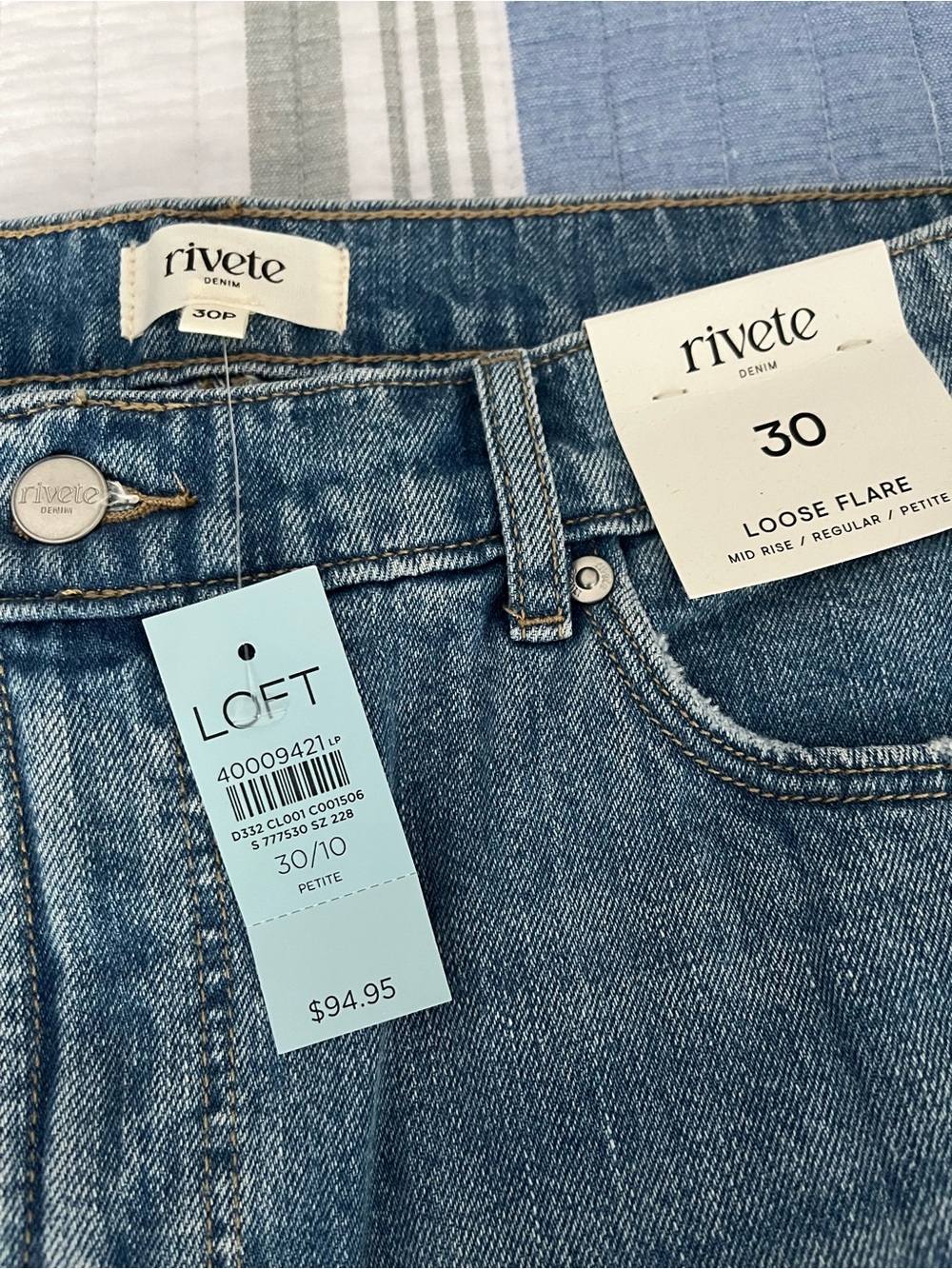 Rivete Denim Loose Flare Jeans - Light Blue